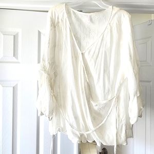 Xhilaration 3X white embroidered gauze faux wrap top